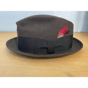 Vintage Royal Stetson Fedora Large Brown Wool Felt Feather Bogart Steampunk